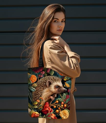 Vintage Botanical Animal Canvas Tote Bag for Women, Aesthetic Floral Animal Reusable Shoulder Bag for Shopping - color: 9