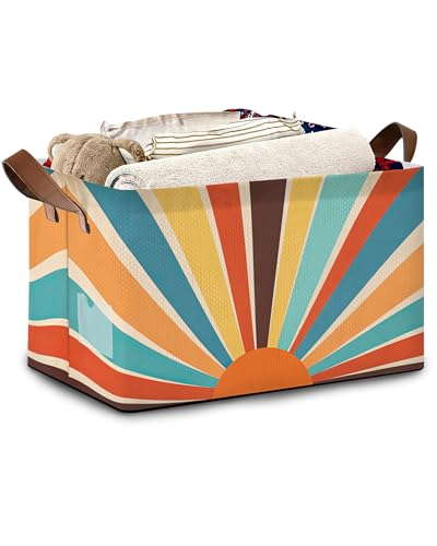 Boho Abstract Sun Collapsible Storage Box,Geometric Organizer Bin with Handles for Room Decoration,Bins Book Basket Box 17x11.5x10Inch - color: Boho Abstract Sun Geometric