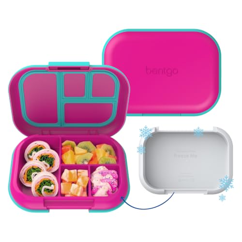 Bentgo Chill Kids 4-Compartment Bento Box Leakproof Lunch Box | Built-In Ice Pack, 3.3 Cup Capacity, BPA-Free, Microwave & Dishwasher Safe Tray, Ideal for Ages 3–7 (Fuchsia/Teal) - color: Fuchsia/Teal