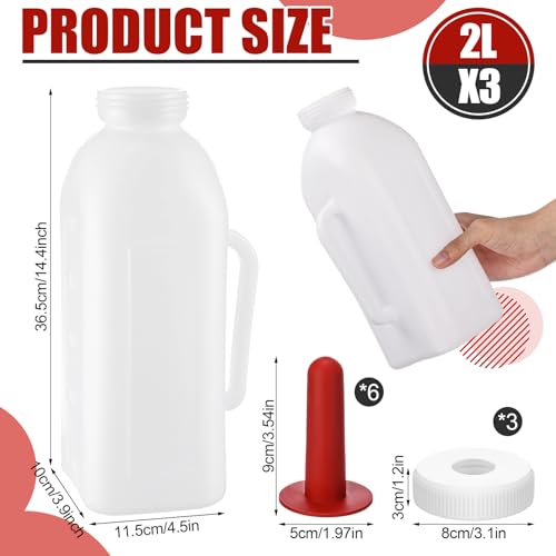 3 Sets Calf Feeding Bottle with Nipples,2 Quart | Replacement Silicone Nipples, Calf Bottles with Handles, Durable Milk Feeding Bottle for Calves, Nursing Supply for Livestock - size: 1 Count (Pack of 3)