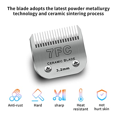 7FC Dog Grooming Ceramic Blades,Compatible with Andis,Oster A5,Wahl KM10 | Size 7FC Detachable Ceramic Blade 1/8-Inch 3.2MM Cut Length,3 Pack - size: 3pc 7FC:1/8''(3.2mm)