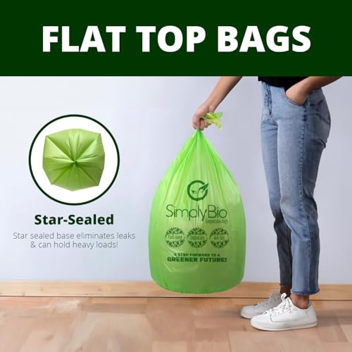 Simply Bio 13 Gallon Compostable Trash Bags Liners with Flat-Top, Thick 0.87 Mil, 49.21 Liter, 50 Bags, Tall Kitchen Food Scrap Waste Bag, ASTM D6400, US BPI and OK Compost Home Certified - size: 1 Count (Pack of 50), style: Flat-Top (13 Gal)