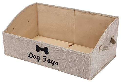 dog toy basket Large dog toy bin dog toy box storage box - Foldable Fabric Trapezoid Organizer Boxes with Handle, Collapsible Basket for Dog Toys (KhakiStripe-DOG) - color: KhakiStripe, size: Large - Dog Toys