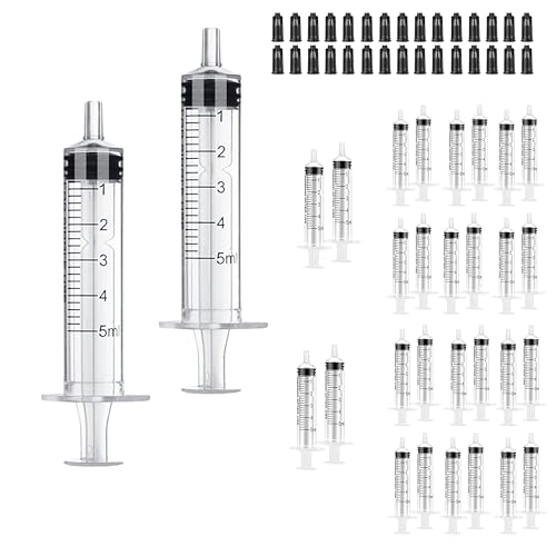 30 Pack 5ml Syringe for Liquid Without Needle,Syringe with Cap,Individually Wrapped,Measurement for Scientific Labs,Measuring Liquids,Pet Feeding,Oil or Glue Applicator (A 30 Pack 5ml) Straight Mouth - size: A 30 Pack 5ml
