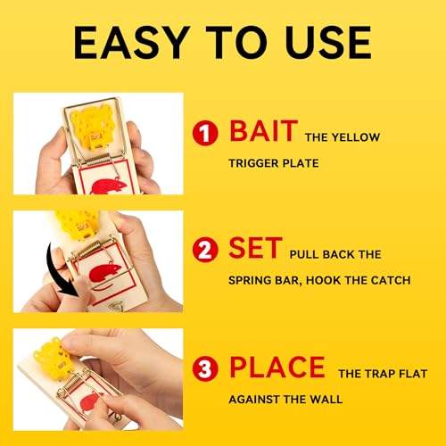LULUCATCH Mouse Traps,12 Pack Classic Plastic Pedal Snap Traps for Indoor Outdoor Use, Fast & Effective High Catch Rate Wooden Mouse Traps, Reusable Mice Rodent Traps for Home, Garage & Kitchen