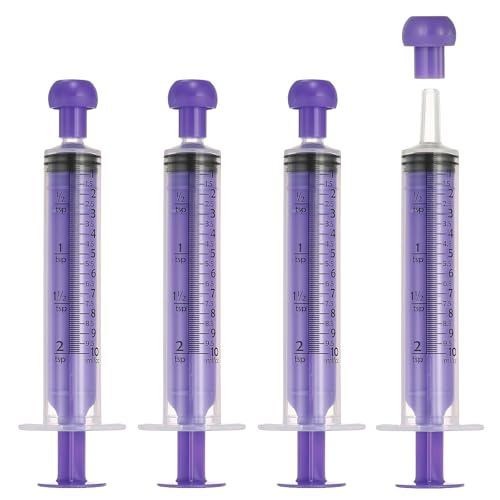 Feeding Syringes with Cap, Plastic Syringes for Liquid Pet Feeding Measuring Tool No Needle 10ml, (Purple, 4 Pcs), Intended for Dog / Cat / Rabbits / Small Animal / Scientific Lab - color: Purple