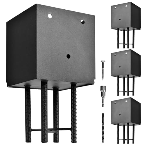 4 Pack 6x6 Metal Post Base Holder Bracket for Concrete Deck (Black) | Post Anchor Brackets Ground Spike, Use for Concrete Deck, For Wood Fence, Railing, Pergola, Porch - size: 6IN, style: 4Pcs