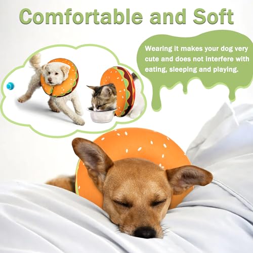 Inflatable Dog Cone Collar for Large Medium Small Dogs, Soft Adjustable Recovery Cone Collar for Dogs Cats,Dog Neck Donut Cone Alternative After Surgery(Hamburger,Small - color: Hamburger, size: S（neck 4"-7"）