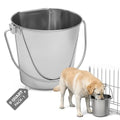 9 quart Stainless Steel Flat Side Bucket | 2.25 gal Durable Heavy Duty Food & Water Feeding Pails for Dog Goat Sheep horse | Fits kennel Cage Critter Crate Hanging Pet Pail | Multipurpose - size: 9 Quarts