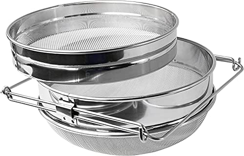 BEEXTM Honey Strainer Filter Stainless Steel Double Sieve for 5 Gal Bucket | Adjustable Arms 9"-16", 1875+650 Micron Dual Mesh, Food Grade, Easy Clean, for Beekeeping & Kitchen, for Honey, Yogurt, etc.