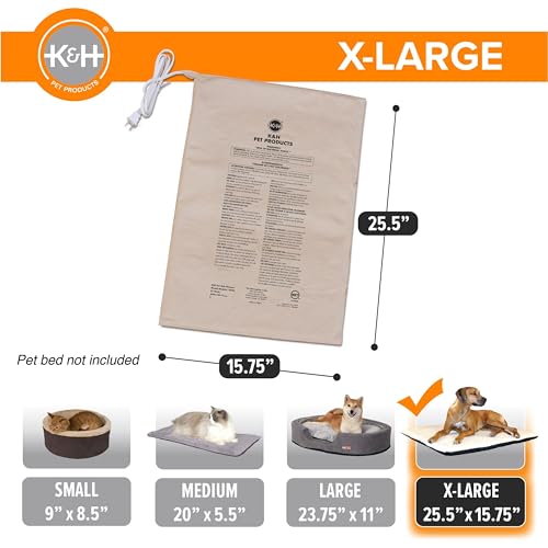 K&H Pet Bed Warmer, Safety Listed, Dog Heating Pad, XL 25.5x15.75in Tan | Create Your Own Heated Dog Bed with The K&H Warmer, Waterproof Indoor Heated Warming Pad Insert, Smart Automatic Temperature - size: X-Large