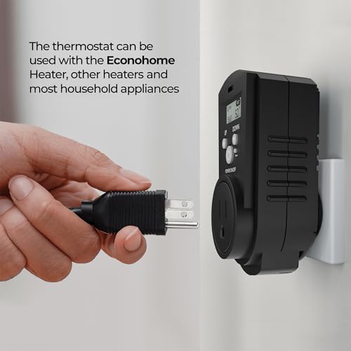 EconoHome Digital Plug in Thermostat - Programmable Thermostat with LCD Screen, Temperature Control & Power Buttons - Compatible with Wall Mount & Portable Heater, Air Cooler, Greenhouse Fans - color: Black, size: Digital Control