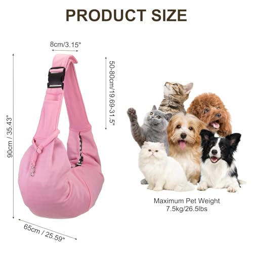 Dog Sling Carrier for Small Dogs and Cats Up to 16.5 Lbs, Adjustable Buckle with Pocket Pet Sling Carrier Safety Harness, (Pink, 1 Pcs) Intended for Outdoor/Camp/Travel - color: Pink