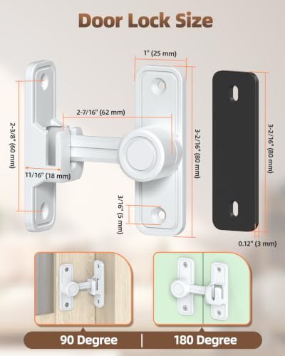 Heavy Duty Barn Door Lock, 90/180 Degree Latch, White, 2 Pack | Thickened Zinc Alloy, Anti-Corrosion Coating, 3mm Spacer, Left Or Right Installation, For Sliding Doors, Shed And Bathroom - color: White-2PCS