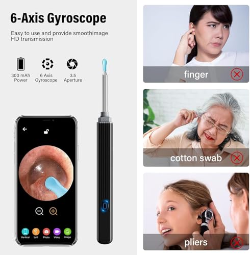 Ear Wax Removal - Earwax Remover Tool with 8 Pcs Ear Set - Ear Canal Cleaner with 1080P Camera - Ear Cleaning Kit with 6 Ear Scoops - Ear Wax Cleaner with Camera-Otoscope Ear Pick for iOS & Android