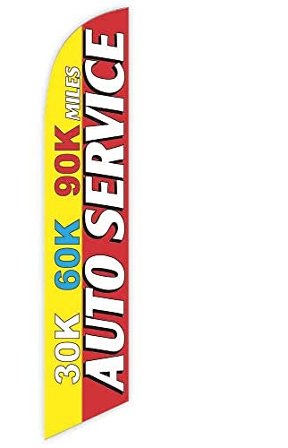 GLOBAL ADVERTISING SOLUTIONS Auto Repair Feather Flag Eye Catching Banner Sign for Business and Marketing Complete Set with 15 ft Pole Kit and Ground Spike (30k 60k 90k Miles Auto Service) - style: 30k 60k 90k Miles Auto Service