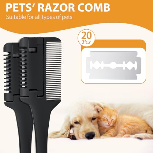 2-in-1 Pet Grooming Comb for Dogs and Cats - 2 Combs with 20 Extra Blades for Trimming and Grooming | 2 in 1 Trimming&Grooming, Dog Cat Brush that Cuts Hair, Hair Cutter Comb for Dog Cat, Pet Hair Trimmer Grooming Comb Dog Cat