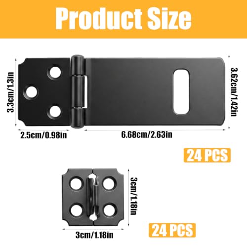 24 Pcs 3 Inch Lock Hasp Latch, 3 Inch Padlock Hasp Latch Set, Heavy Duty Black Door Lock Hasp Latch for Cabinet, Gate, Fence, Window, Garden, Yard Security
