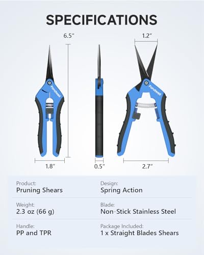 Fondwell 6.5" Precision Pruning Shears for Gardening Bud Trimming Scissors | 1-Pack Garden Snips, Ultra-Sharp Non-Stick Straight Blades, Fatigue-Free - Best for Delicate Cutting Flower Stems Herbs Buds - color: Black (Straight Blades)
