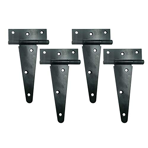 HLMOptimo Heavy Duty T Hinge Tee T Strap Shed Gate Barn Fence Door Hinge Wrought Rustproof All Size Black (4 pcs, 6 inch) - size: 6 Inch, style: 4 pcs