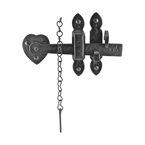 Renovators Supply Bathroom Door Lock Latch 8 in. Black Iron Lock Heart Thumb Gate Latch with Mounting Hardware - color: Black 6.75", size: Pack of 1