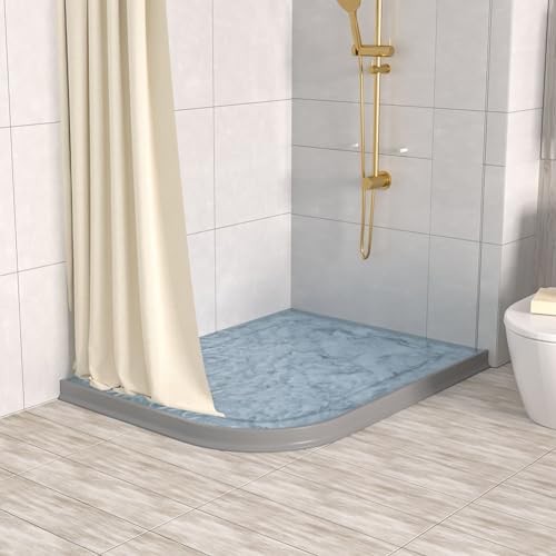 Duzzy 75 Inch Shower Threshold Water Dam, Shower Water Guard to Keep Water in Shower, Shower Water Stopper Dry and Wet Separation Suitable for Bathroom and Kitchen - color: Gray, style: 75 Inch