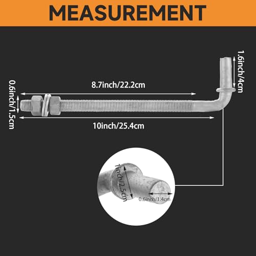 LANIAKEA 4PCS 10" J Bolt Gate Hinge J-Bolt Chain Link Fence Gate Hinge Heavy Duty Threaded Hinges for Cattle Corral Panels - size: 10in