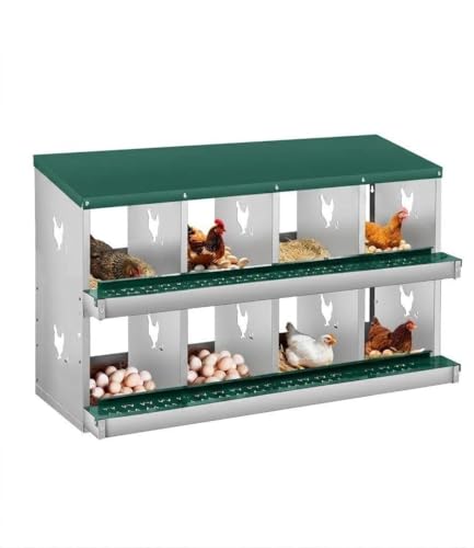 8 Compartment Chicken Nesting Box, Heavy Duty Metal Laying Box with Perch, Easy Assembly & Easy Clean for Outdoor Chicken Coop, Green - color: Green, size: 8 Compartment