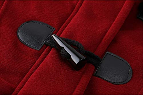 JiangWu Womens Fashion Horn Button Fleece Thicken Coat with Hood Winter Warm Jacket - color: Wine-red, size: Small