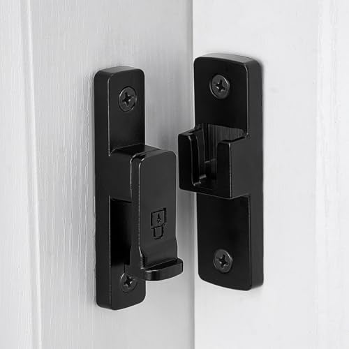 Black 90 Degree Zinc Alloy Barn Door Latch, Flip Gate Lock | Sliding Door Latch,Right Angle Door Lock,for bedroom,garage,balcony,barn,bathroom,drawer,window,cabinet,pet enclosures - color: Black_90 Degree