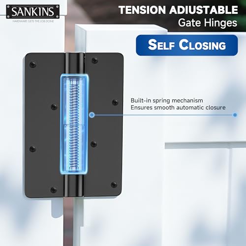 5-3/4" Adjustable Self Closing Aluminum Gate Hinges, Heavy Duty Gate Hinges for Metal Gates, Legged Door Hinges Fence Gate Hinge for Pool Gate, Aluminum Gate, 2pcs, Black