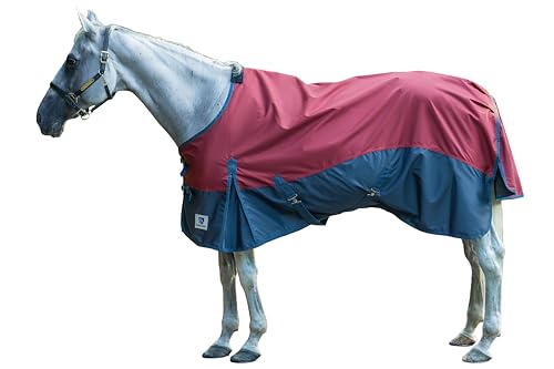 Horse Turnout Rain Sheet | 600 Denier Ripstop Turnout Blanket No Fill (0g) | Waterproof Lightweight Breathable | Tear-Resistant Outer & Rub-Free Silky Inner | Burgundy/Navy - 74 in - color: Burgundy/Navy, size: 74
