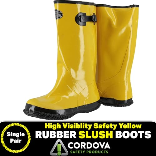 Yellow Slush Boots with Black Ribbed Sole, Cotton Lined, 17-Inch Length, Over-The-Shoe Style - size: 18