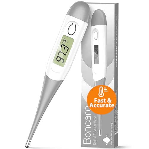 Boncare Digital Thermometer for Adults, Kids & Babies, Gray | Accurate & Safe Oral and Rectal Thermometer with 10-Second Reading and Fever Alarm - color: Grey