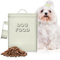 Plexon Metal Dog Food Storage Container with Scoop - Small Dog Food Container Holder Treat Jar Bin with Lid - Pet Chow Storage Canister Tin, 1.5 Gallon, 7 lbs, Off-White - color: Off-white, 1.5 Gall Capacity