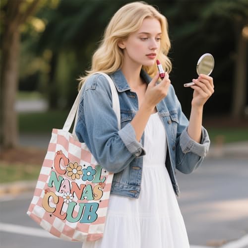 Aesthetic Canvas Tote Bag for Women - with Magnetic Snap Closure & Zipper Inner Pocket Reusable Totes Bag - color: Nanas1