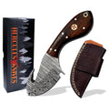 Hercules Custom Hand Forged Damascus Gut Hook Knife with Leather Sheath, Skinning Knife, Fixed Blade Hunting, Camping, Bushcraft, Survival, Outdoor Knives, Walnut Handle (FBK-05) - color: FBK-E