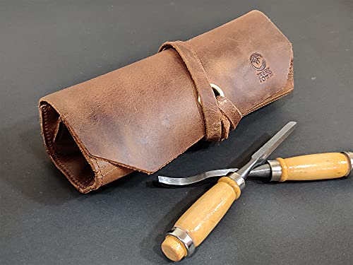 Leather Tool Roll Up Pouch - Leather Tool Wrench Roll/Chisel Bag by Rustic Town | Fit Carving & Hand Tools up to 9 inches, Compact Carry for Woodworkers, Electricians and DIY Projects, Secure Tie Closure