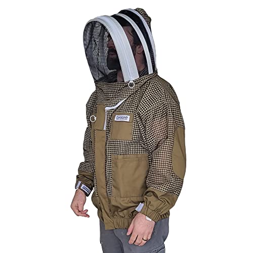 Sting Stopper Ventilated Beekeeping Jacket with Veil, Olive Green, X-Small | Triple Layer, Breathable, Long Torso, 7 Pockets, YKK Zippers, For Men & Women - color: Olive Green, size: X-Small