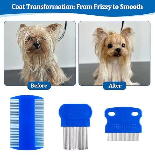 6 Pack Pet Grooming Combs, Stainless Steel Dog and Cat Grooming Combs with Rounded Teeth, Double-Sided Professional Pet Tear Stain Remover for Small, Medium, and Large Pets (Blue) - style: Blue