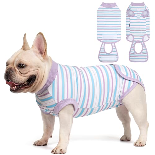 cyeollo Recovery Suit for Dogs Surgery Suit Female Spay Soft Pet Onesie Bodysuit Male Dog Neuter, Small Dogs Surgical Recovery Shirt, Striped, XS - color: 7# Striped, size: X-Small (Back: 9"-11")