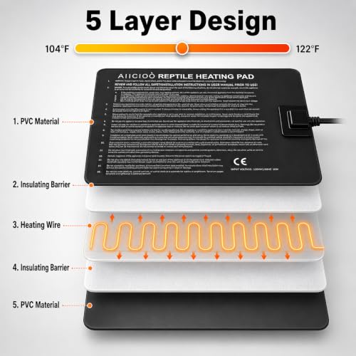 Aiicioo Reptile Heating Pad - Hermit Crab Heater Heat Mat for Reptiles Snake Lizard Terrarium 16 Watt (Pack of 2) - size: 8" X 12"(16W) (Pack of 2)