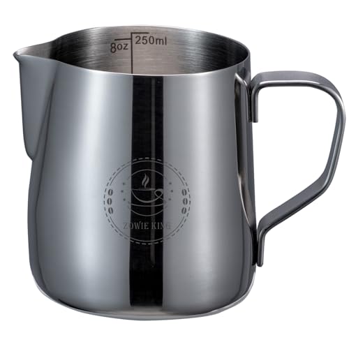 8oz Milk Frothing Pitcher, Stainless Steel Espresso Steamer Frother Cup | 250ml small single serving metal jug with precision pouring spout; top barista tools for perfect coffee cappuccino latte art - color: Silver 8Oz (250ml)