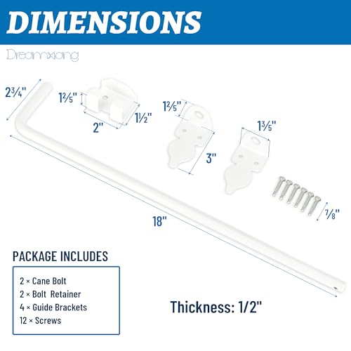 18" Heavy Duty Cane Bolt Gate Drop Rod Fence Hardware Ground Latch Stopper | for Wood/PVC/Vinyl/Metal Fences Gates, Double Doors, White Solid Steel -2 Pack - size: 18 Inch