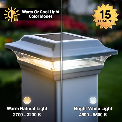 Classy Caps Imperial Solar Post Cap - Heavy-Duty Cast Aluminum - Warm/Cool Light Color Modes (White, 4.5x4.5) - color: White, size: 4.5x4.5