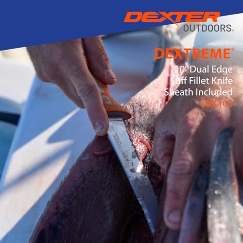 Dexter Outdoors Dextreme Dual Edge 10" Stiff Fillet Knife with Sheath | Stiff dual edge high-carbon stainless blade for large fish and heavy cuts. Protective sheath included for safe transport. - style: 10" Dual Edge Stiff