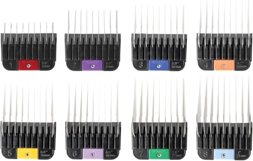 Wahl Pro Animal Stainless Steel Attachment Comb Set, Multicolor 1 | 8 Cutting Lengths, Color-Coded Dog and Cat Clipper Guides, Animal Grooming Essentials, Snag-Free Cutting - color: Multicolor 1