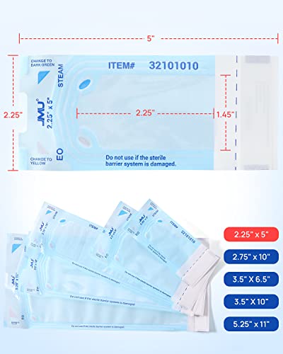 JMU 200 Self Sealing Sterilization Pouches, 2.25" x 5" Autoclave Bags - size: 2.25" x 5"