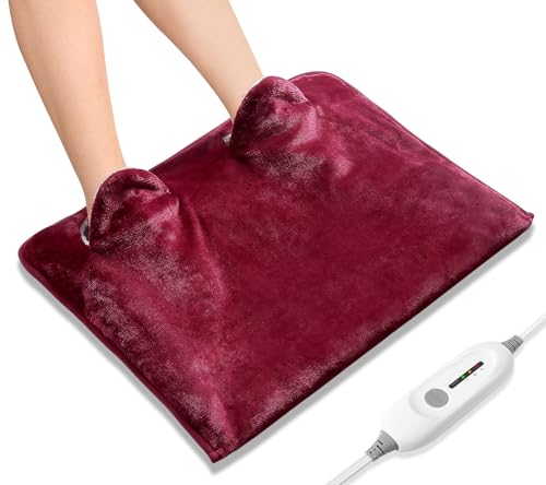 Electric Heated Foot Warmer Soft Flannel Foot Heater with 2h Auto Off & 3 Heat Levels Full Body Use Heating Pad for Feet, Abdomen, Cramps, Pain Relief Pocket Design 16" x 22" Red - color: Red