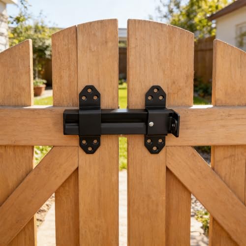 Heavy Duty Slide Bolt Gate Latch,Gate Latch Lock with Padlock Hole,Gate Latch for Wooden Fences, Barn Doors, Sliding & Swing Gates, Outdoor Sheds & Courtyards, Matte Black (1Pack) - color: Black (1Pack)